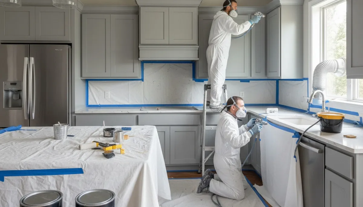 Cabinet painting in Burlington, MA by Burlington Paint Pros for durable kitchen finishes